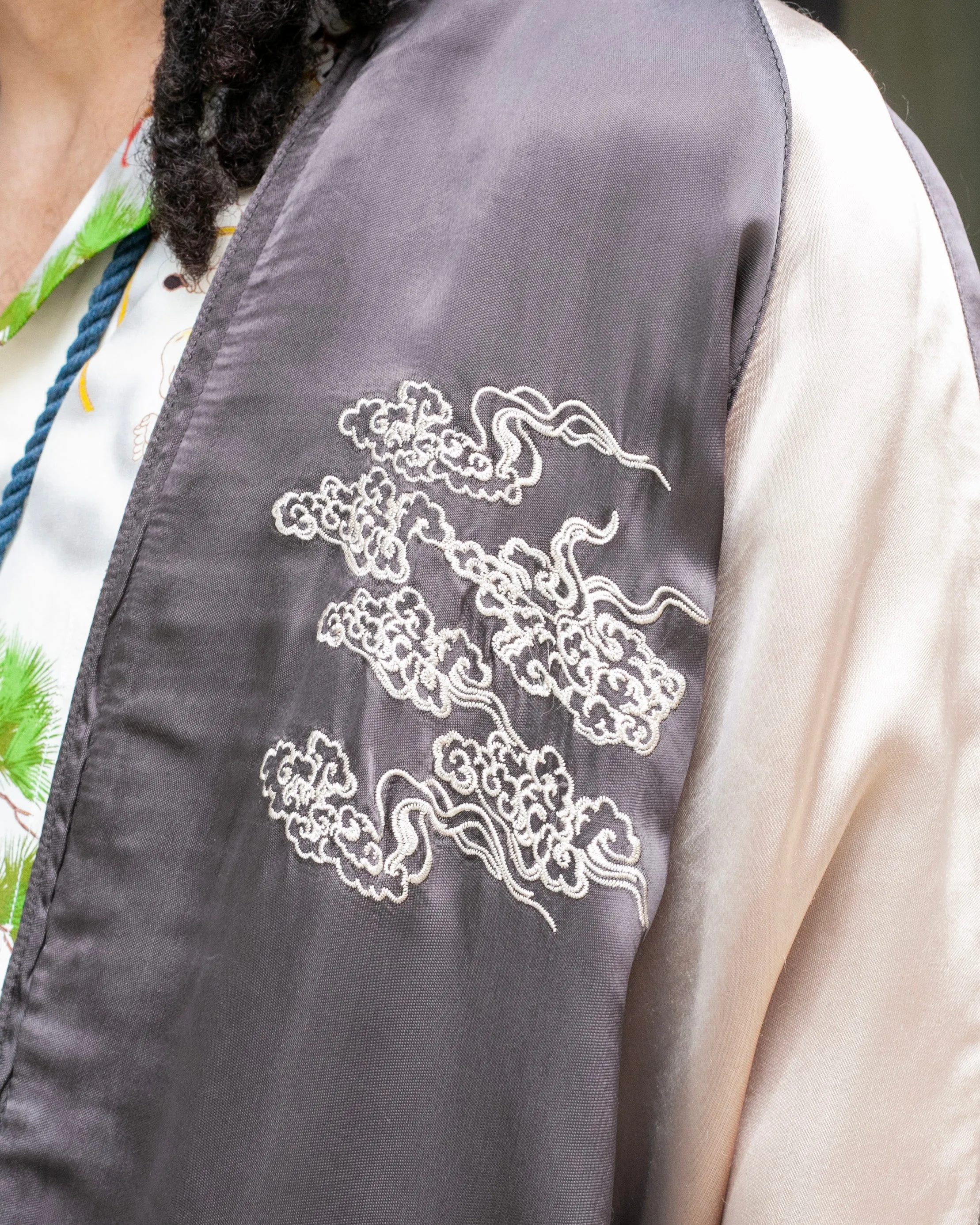 Japanese Repro Souvenir Jacket, Reversible, Taupe with Warrior - XL