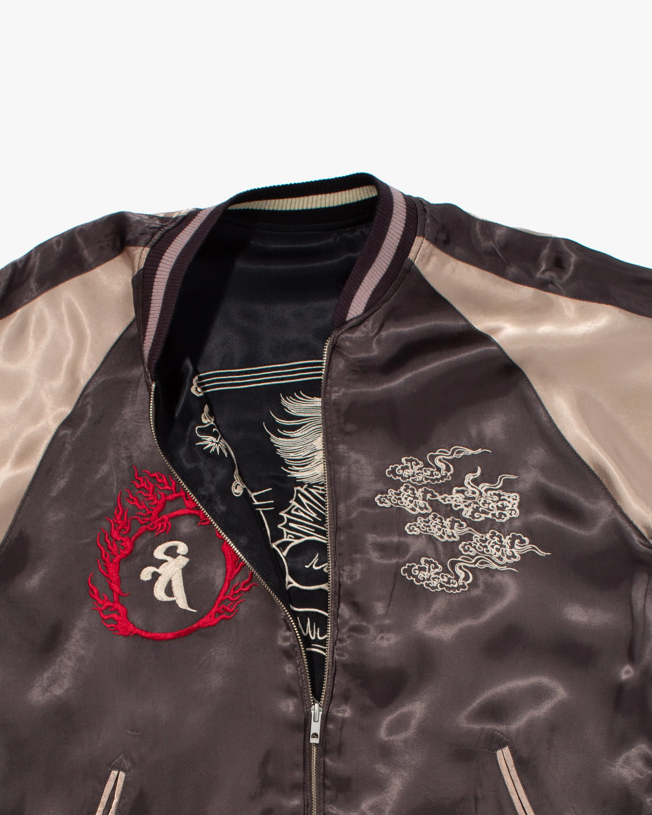 Japanese Repro Souvenir Jacket, Reversible, Taupe with Warrior - XL