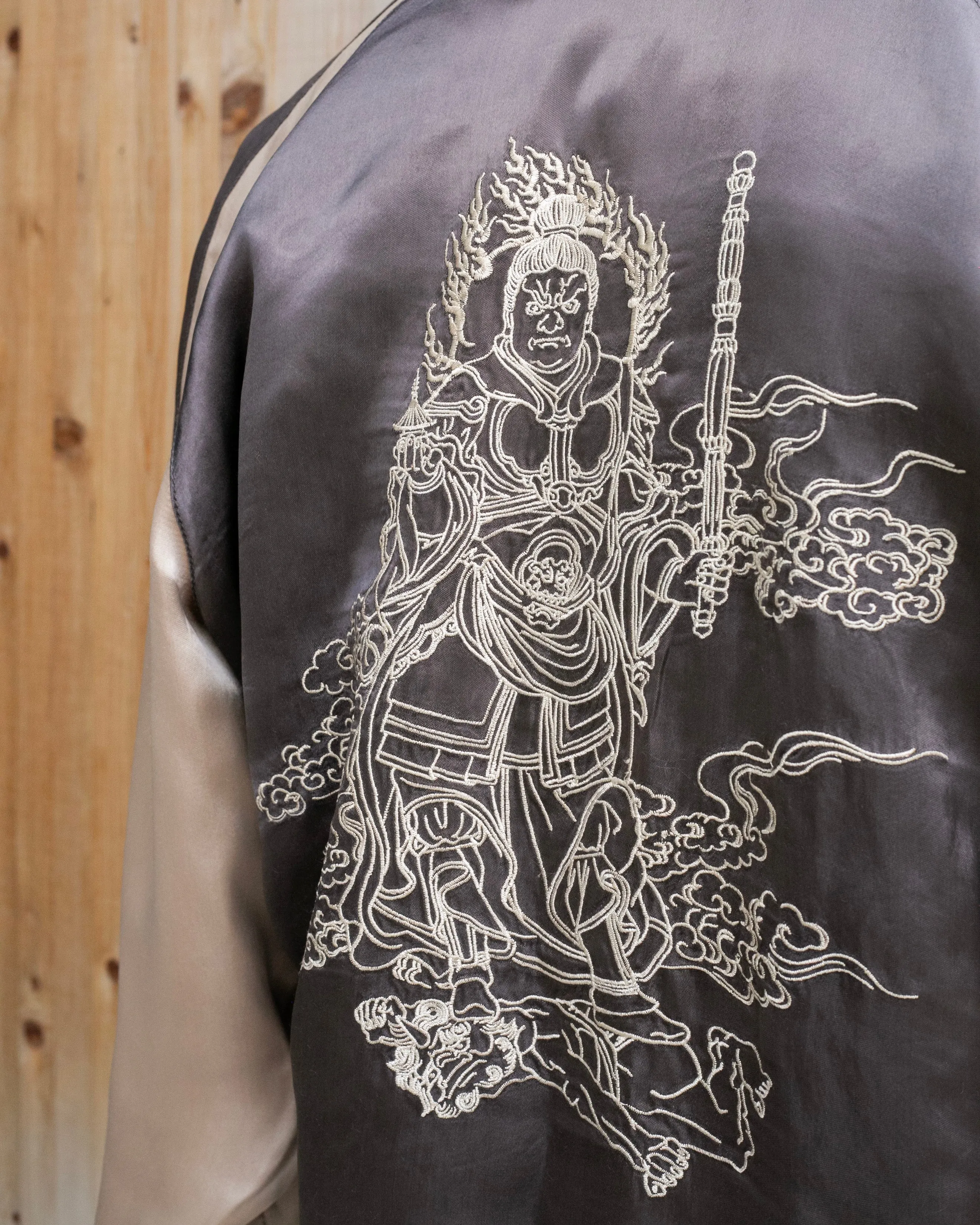 Japanese Repro Souvenir Jacket, Reversible, Taupe with Warrior - XL