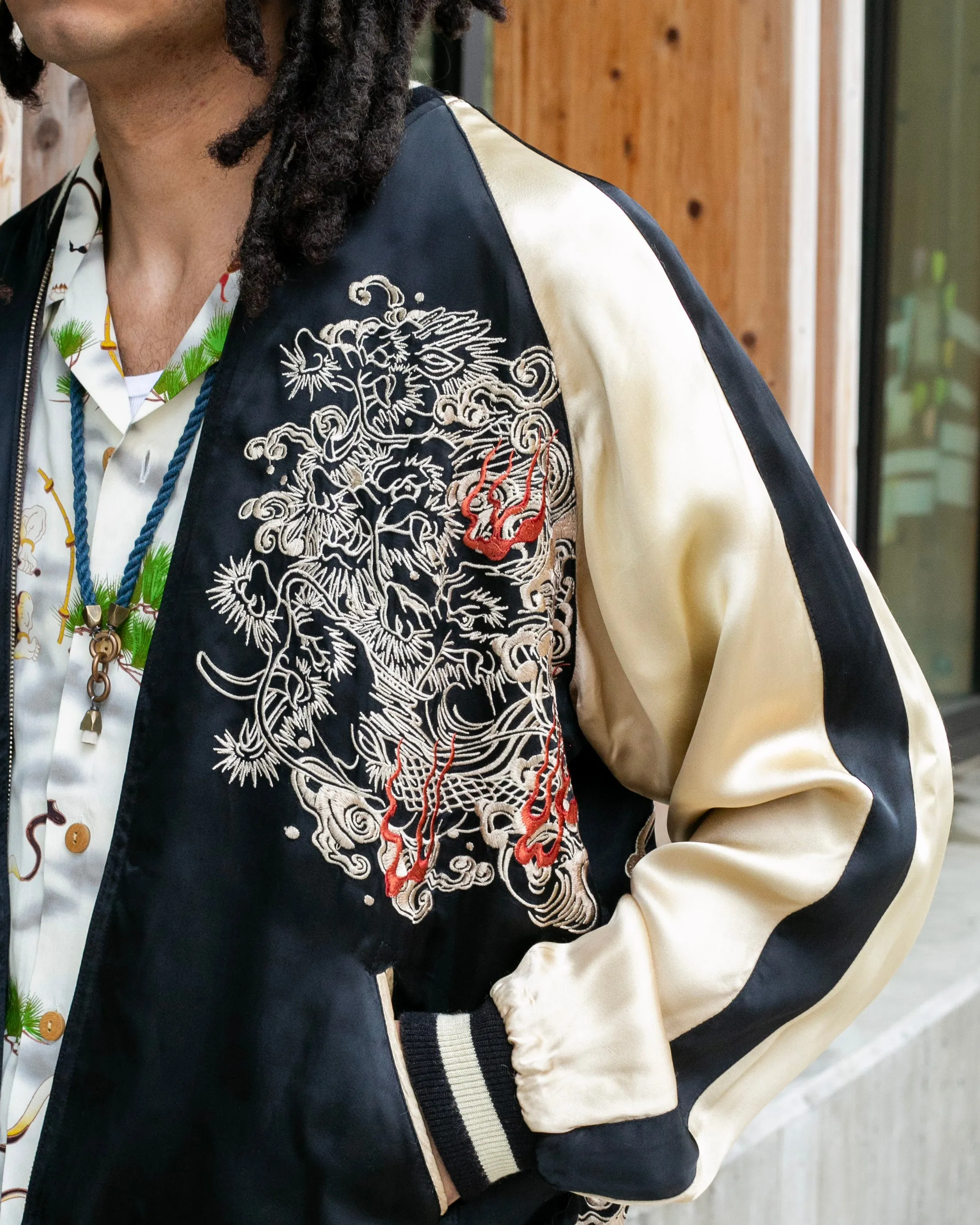 Japanese Repro Souvenir Jacket, Reversible, Taupe with Warrior - XL