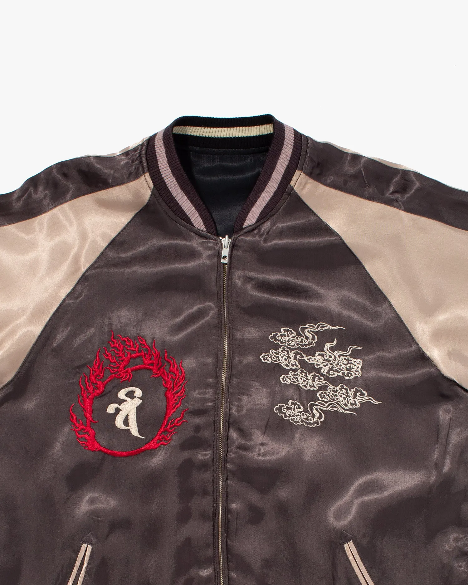 Japanese Repro Souvenir Jacket, Reversible, Taupe with Warrior - XL
