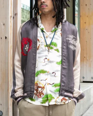 Japanese Repro Souvenir Jacket, Reversible, Taupe with Warrior - XL