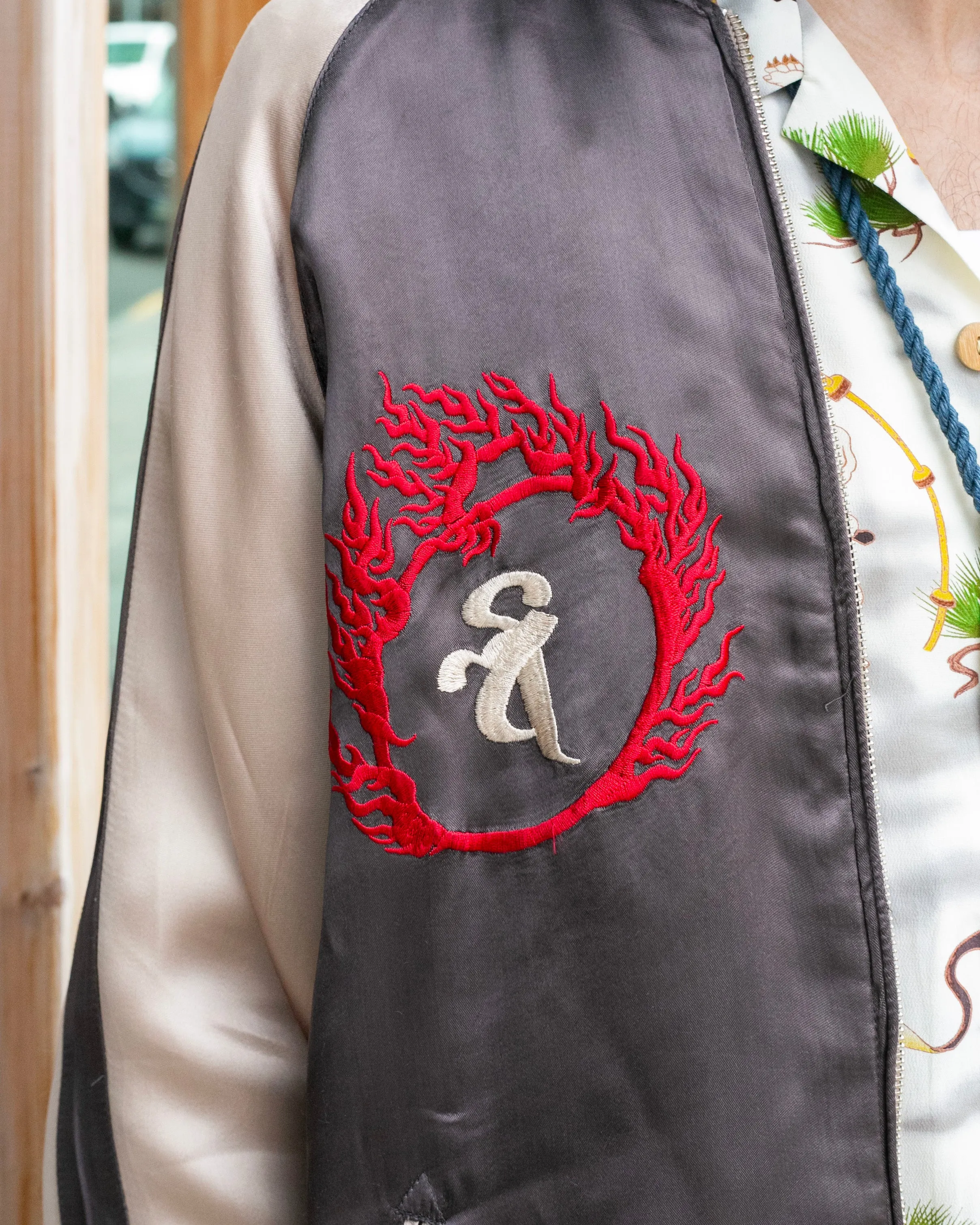 Japanese Repro Souvenir Jacket, Reversible, Taupe with Warrior - XL