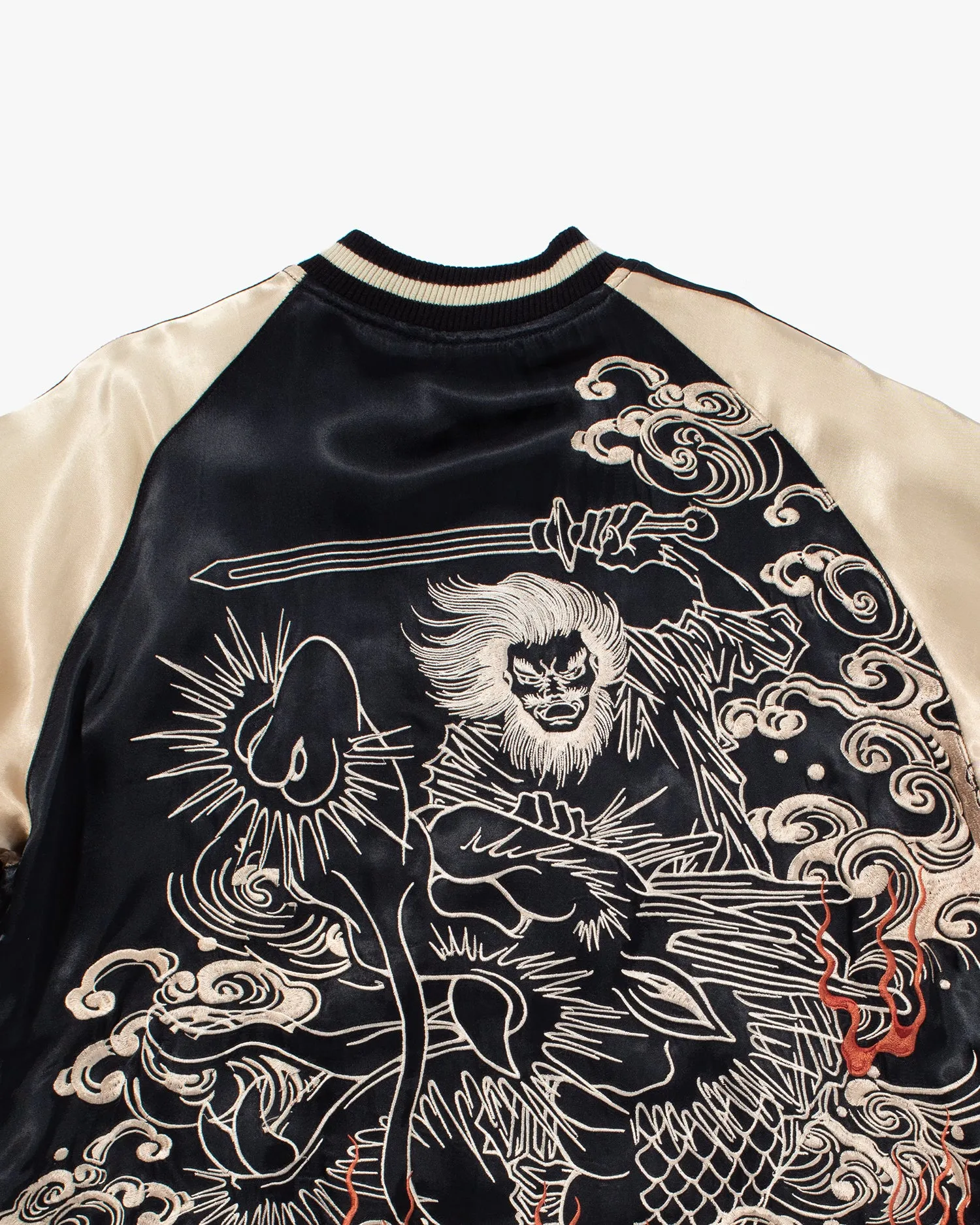 Japanese Repro Souvenir Jacket, Reversible, Taupe with Warrior - XL