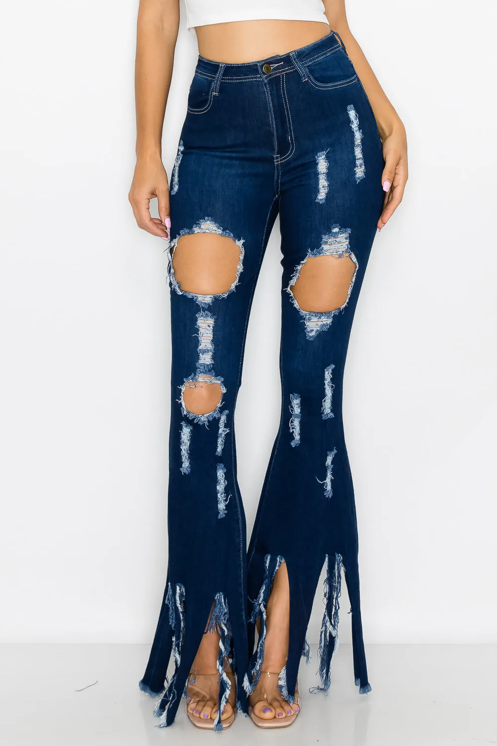 JAZZ-028 BELL BOTTOM FLARE LEG RIPPED DISTRESSED & DESTROYED JEANS