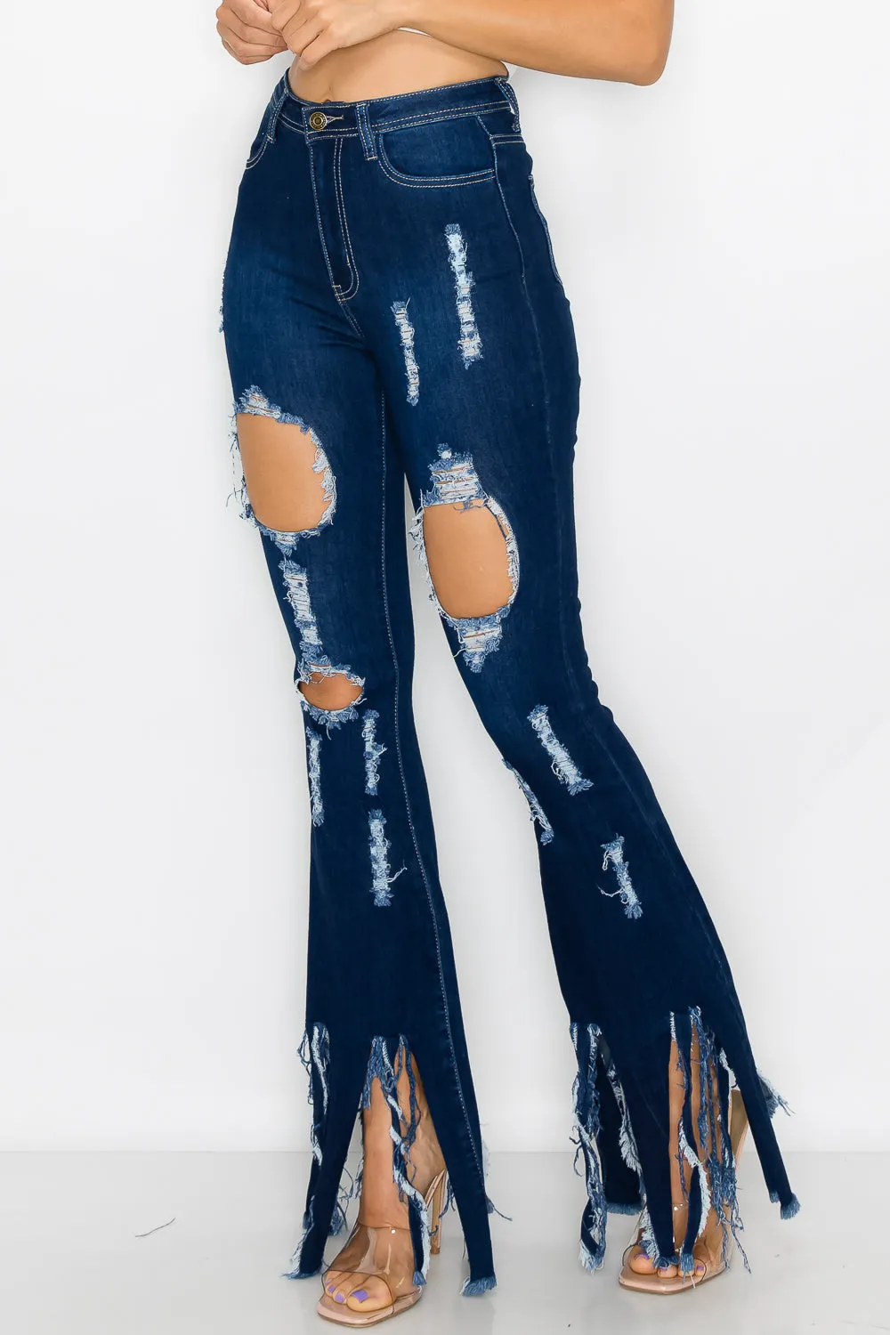 JAZZ-028 BELL BOTTOM FLARE LEG RIPPED DISTRESSED & DESTROYED JEANS