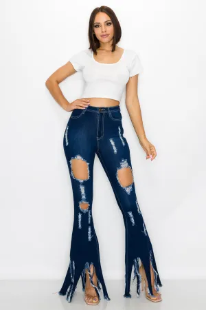JAZZ-028 BELL BOTTOM FLARE LEG RIPPED DISTRESSED & DESTROYED JEANS