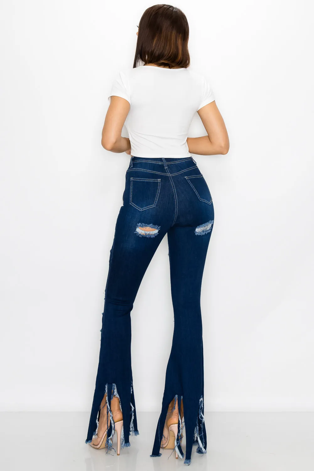 JAZZ-028 BELL BOTTOM FLARE LEG RIPPED DISTRESSED & DESTROYED JEANS