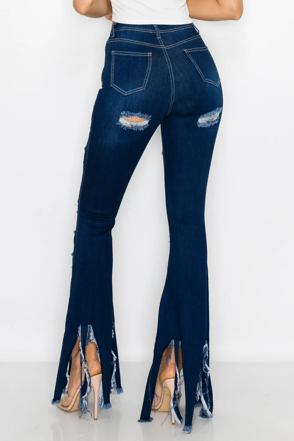 JAZZ-028 BELL BOTTOM FLARE LEG RIPPED DISTRESSED & DESTROYED JEANS