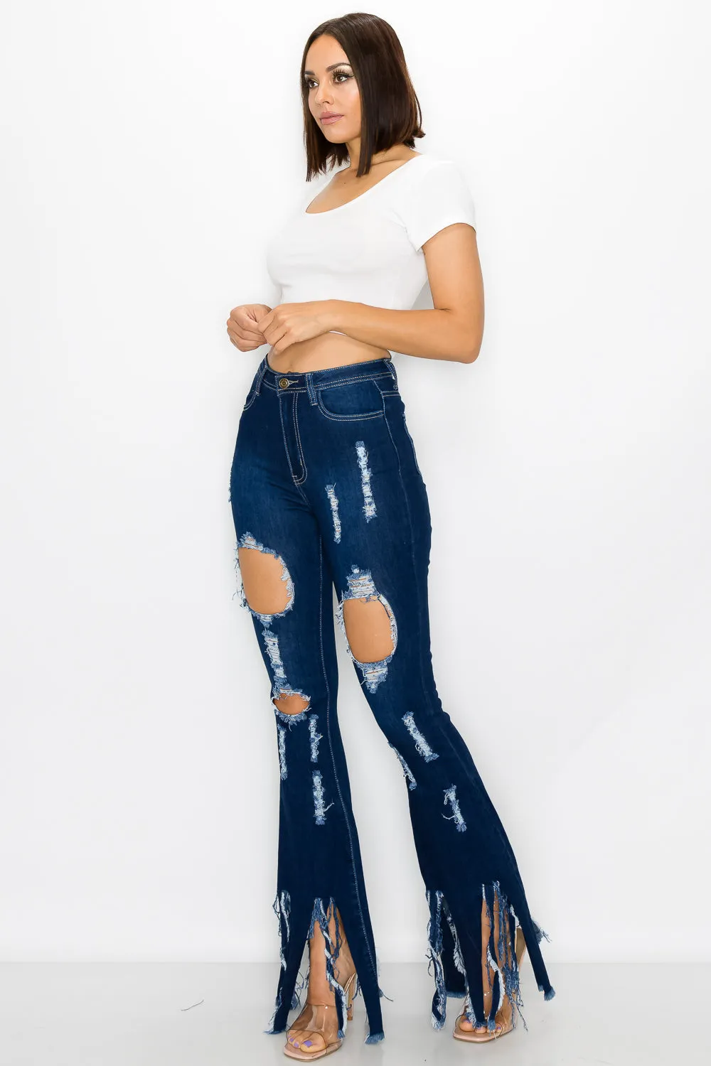 JAZZ-028 BELL BOTTOM FLARE LEG RIPPED DISTRESSED & DESTROYED JEANS
