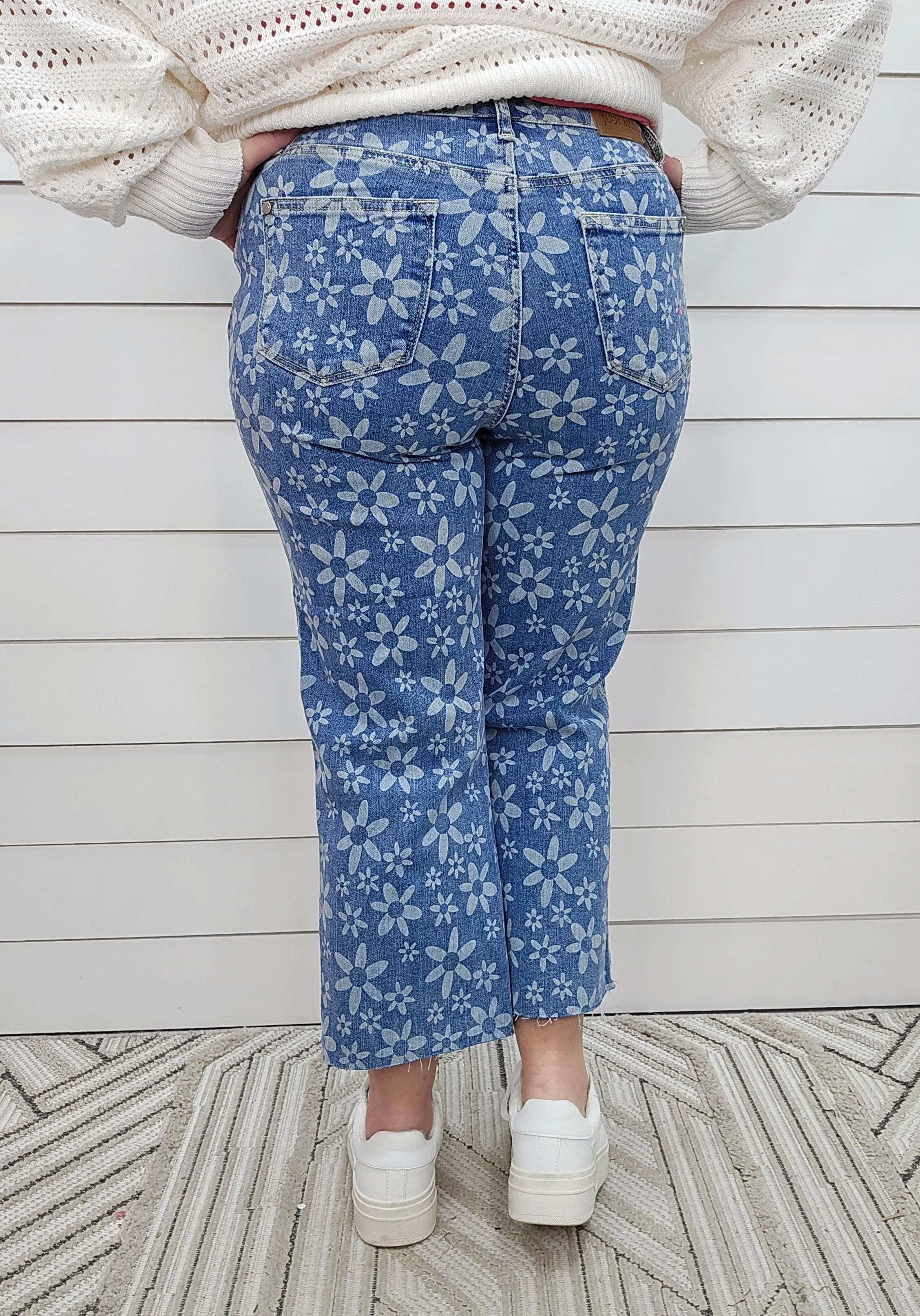 JUDY BLUE HW FLORAL PRINT CROP WIDE LEG