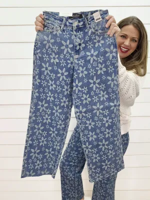 JUDY BLUE HW FLORAL PRINT CROP WIDE LEG