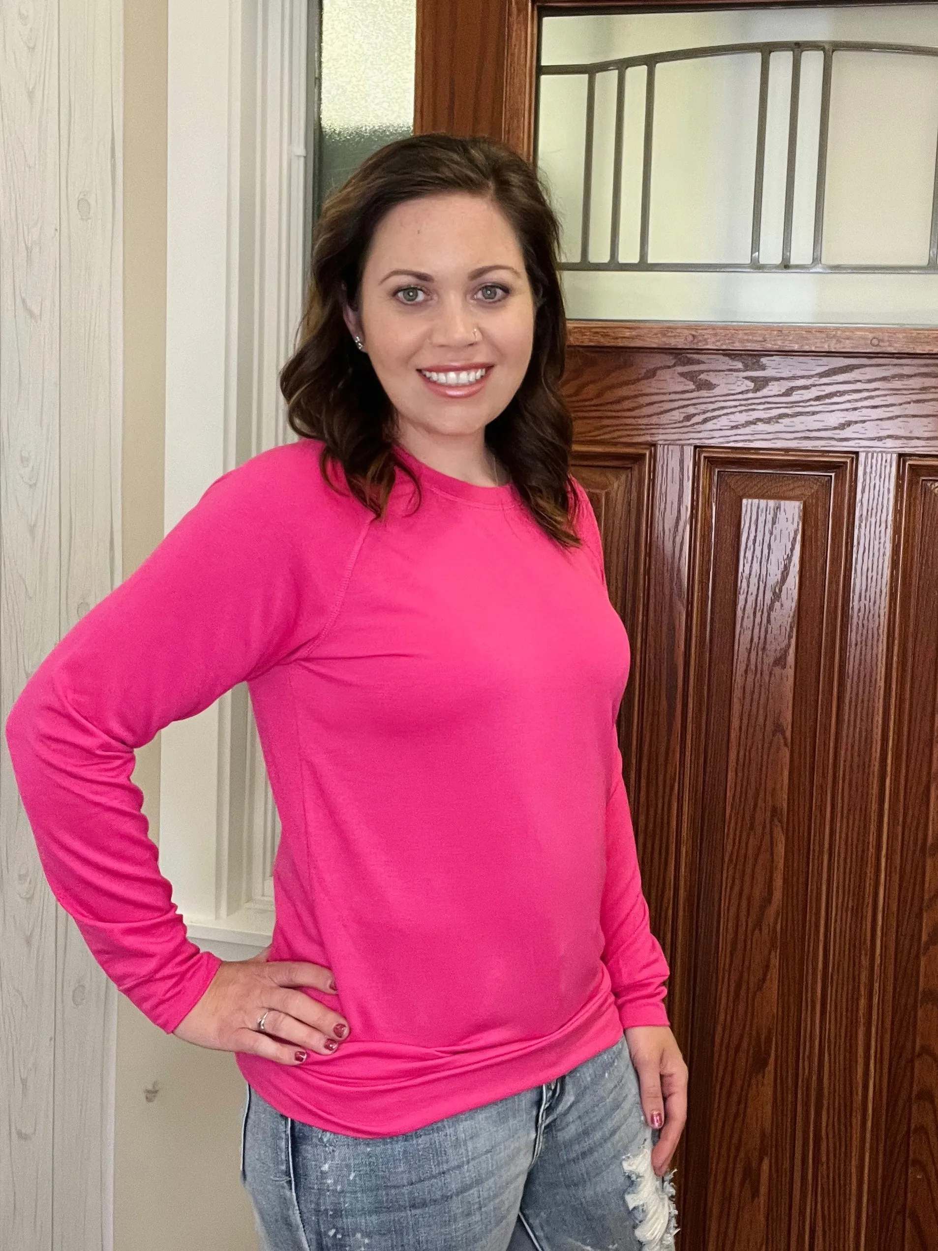 Kayla Lightweight Pullover - Hot Pink