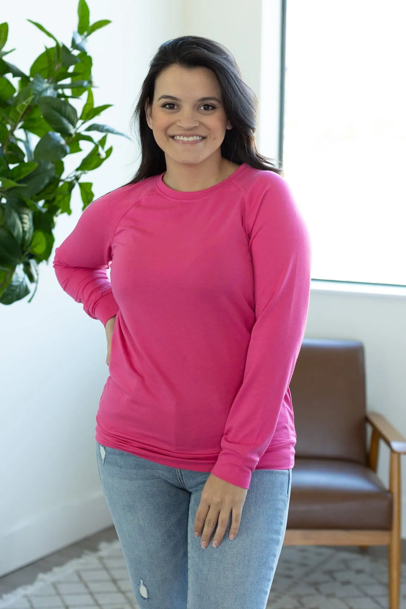 Kayla Lightweight Pullover - Hot Pink