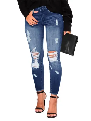 KUNMI Women's Skinny Ripped Trendy Jeans Distressed Stretchy Denim Pants