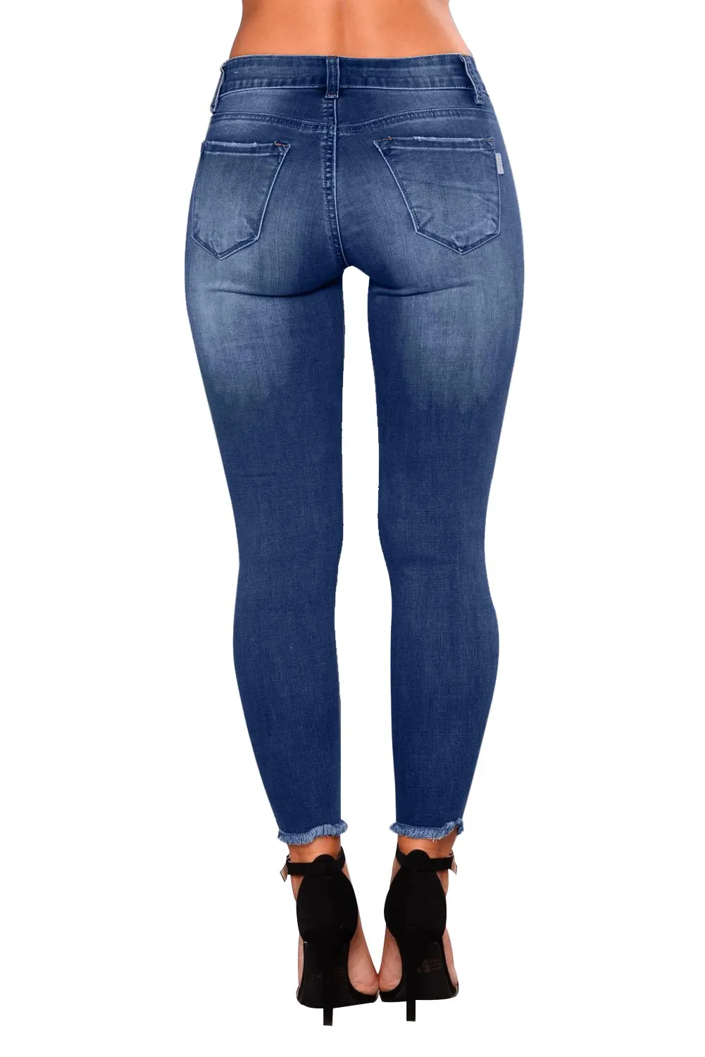 KUNMI Women's Skinny Ripped Trendy Jeans Distressed Stretchy Denim Pants
