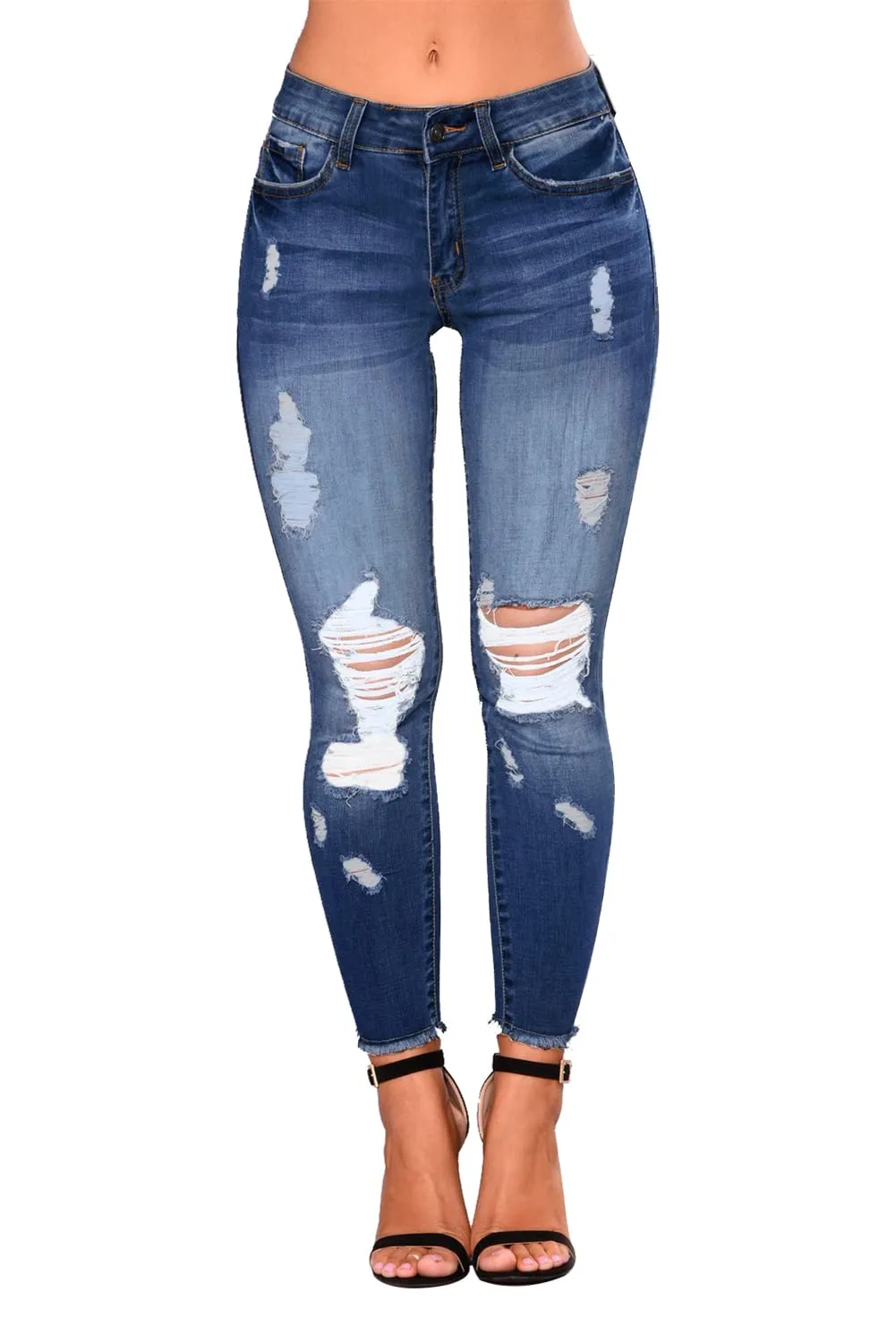 KUNMI Women's Skinny Ripped Trendy Jeans Distressed Stretchy Denim Pants