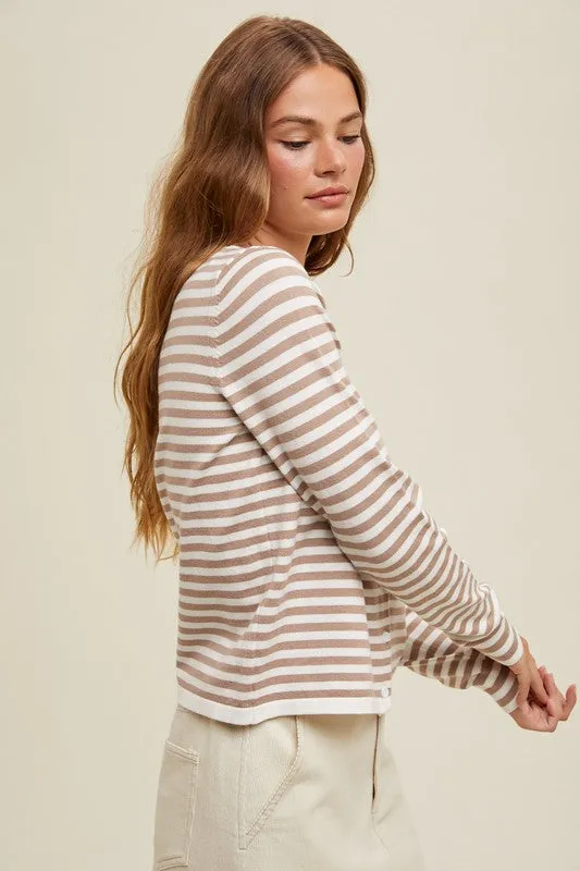 Lightweight Striped Cardigan - Mocha & Cream