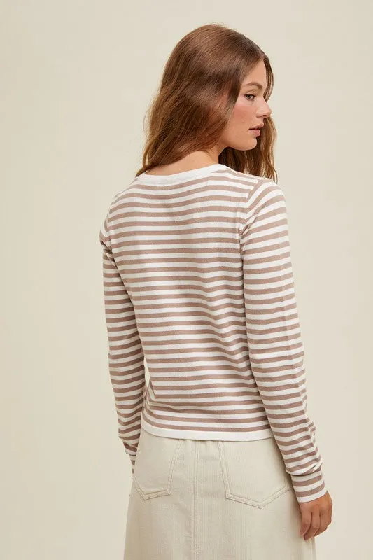Lightweight Striped Cardigan - Mocha & Cream