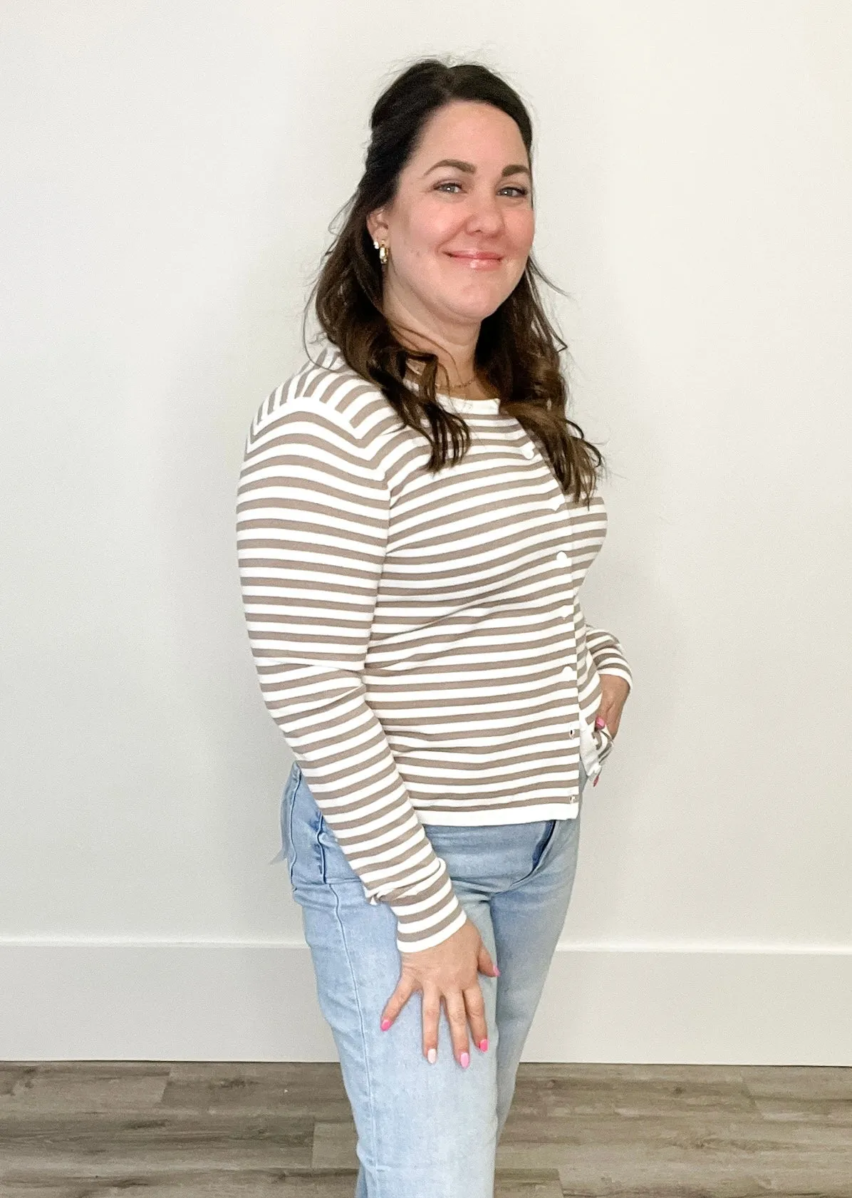 Lightweight Striped Cardigan - Mocha & Cream
