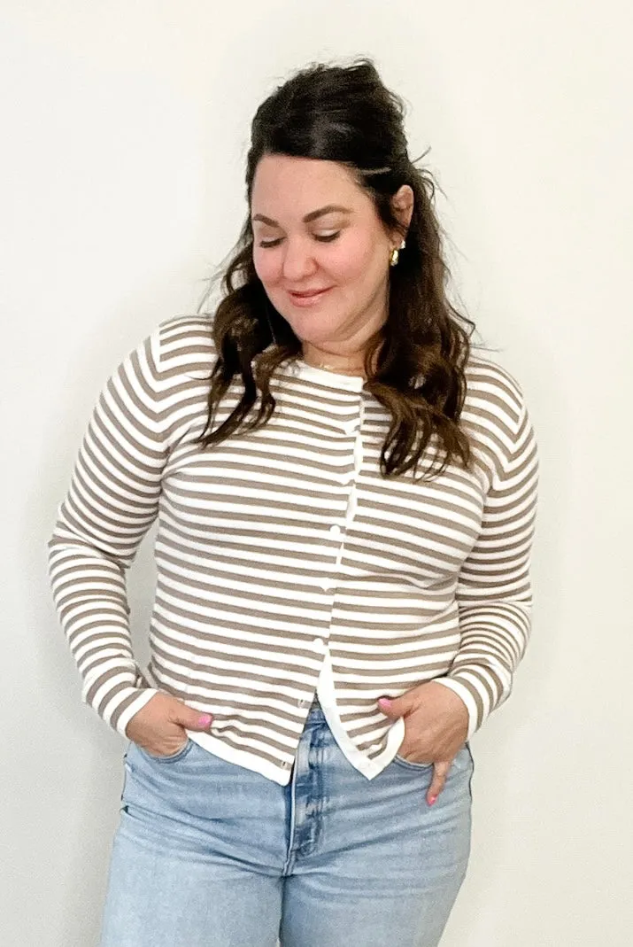 Lightweight Striped Cardigan - Mocha & Cream