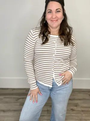 Lightweight Striped Cardigan - Mocha & Cream