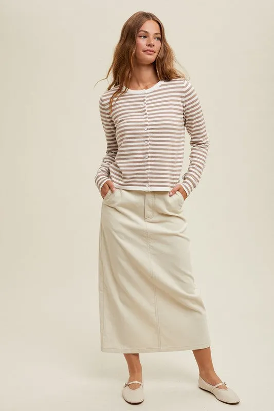 Lightweight Striped Cardigan - Mocha & Cream