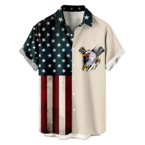 Men's American Flag with Eagle Shirt with Chest Pocket