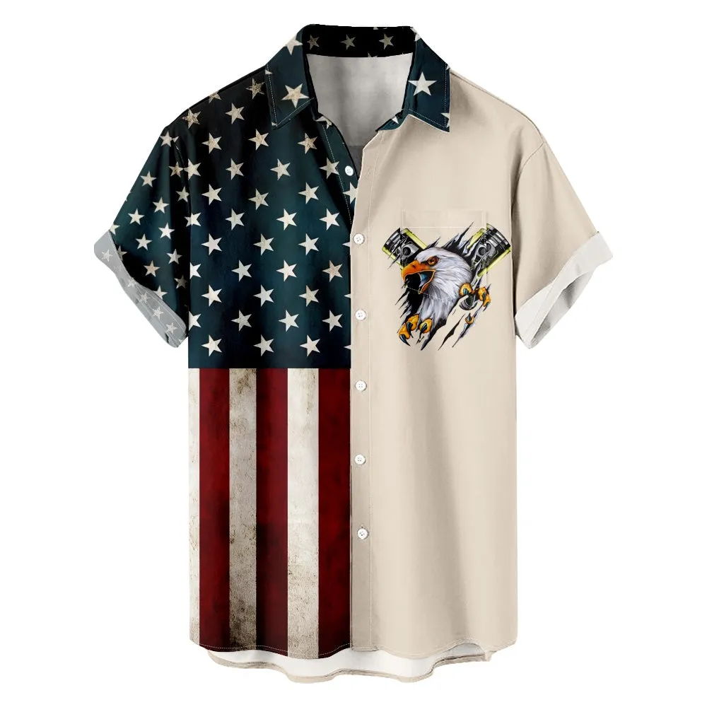 Men's American Flag with Eagle Shirt with Chest Pocket
