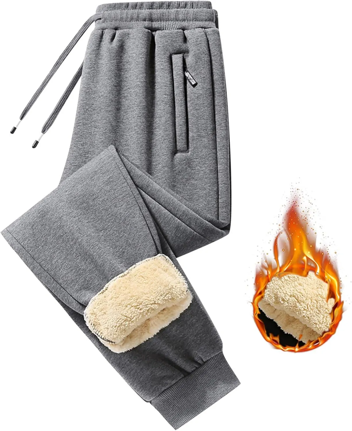 Men's Fleece Cargo Sweatpants Drawstring Baggy Wide Straight Leg Relaxed Fit Overalls Outdoor Yoga Trousers