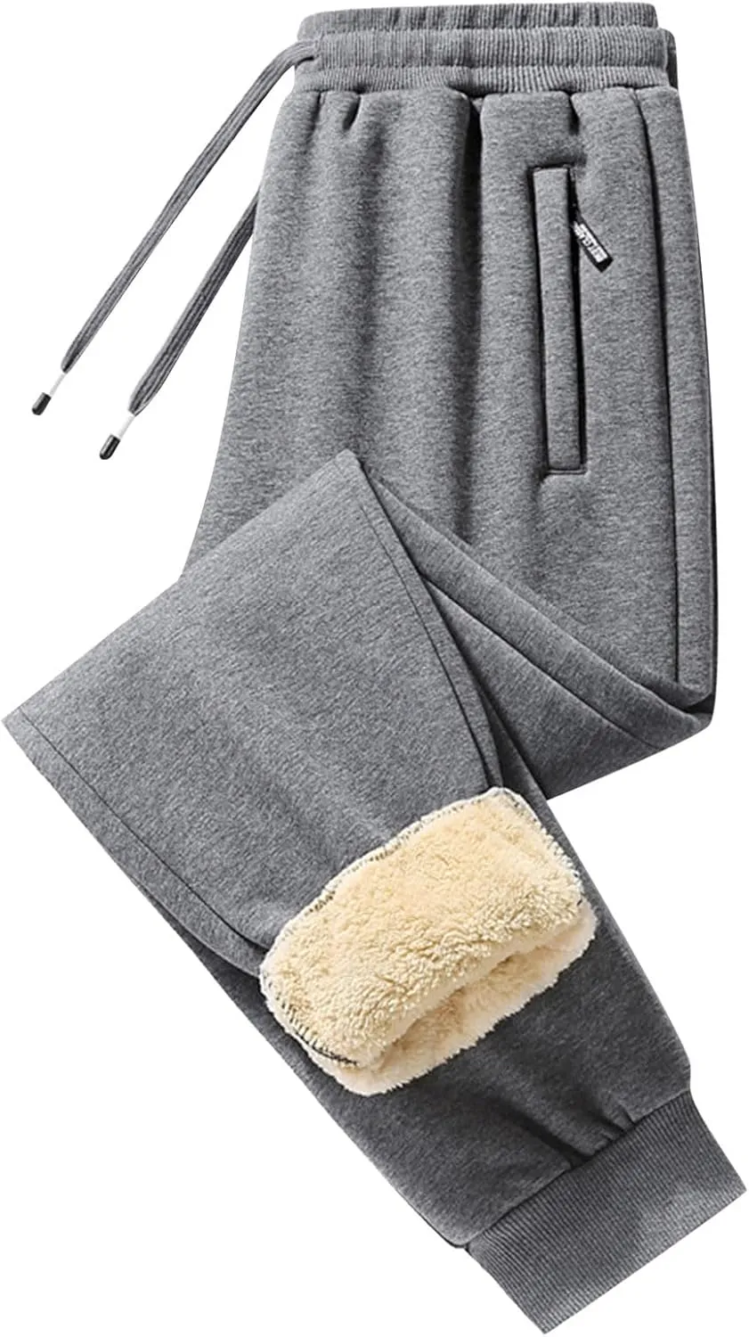 Men's Fleece Cargo Sweatpants Drawstring Baggy Wide Straight Leg Relaxed Fit Overalls Outdoor Yoga Trousers