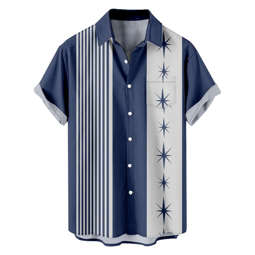 Men's Stars and Stripes Bowling Shirt with Chest Pocket