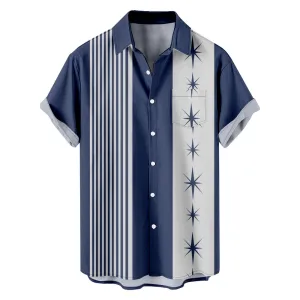 Men's Stars and Stripes Bowling Shirt with Chest Pocket