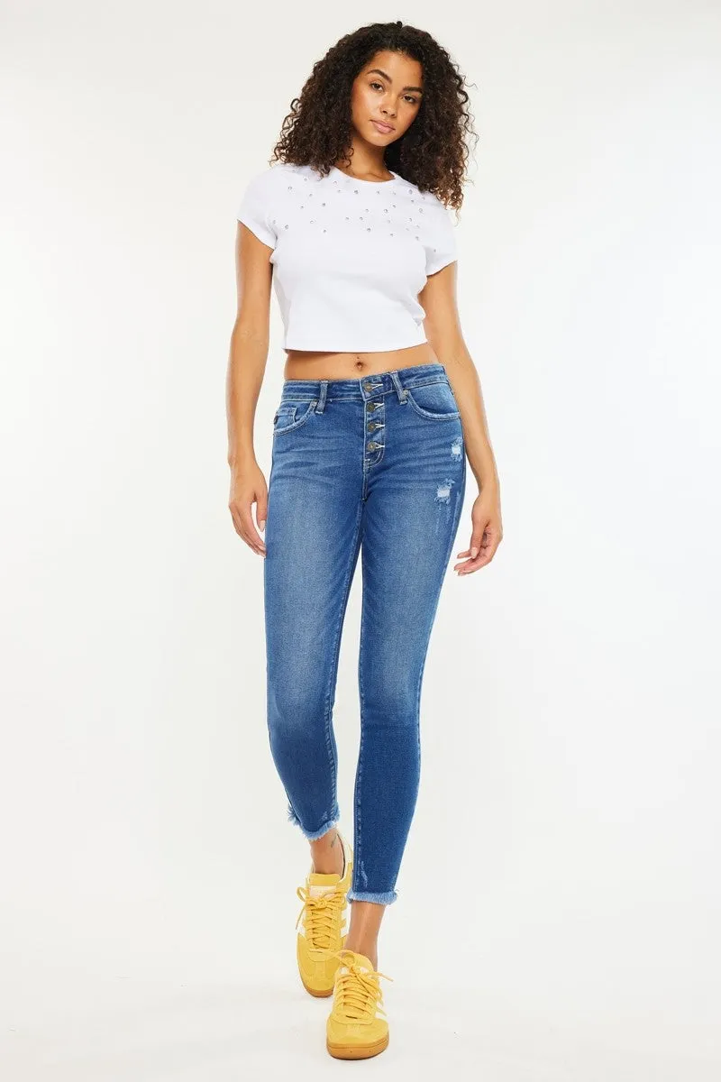 Mid-Rise Button Fly Ankle Skinny Jeans