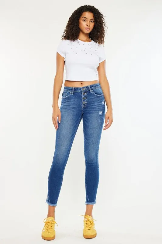 Mid-Rise Button Fly Ankle Skinny Jeans