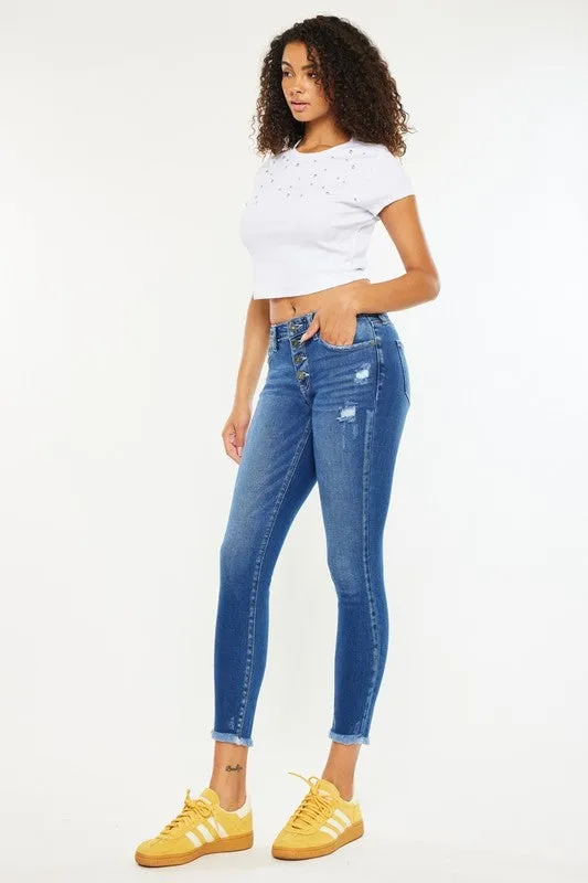 Mid-Rise Button Fly Ankle Skinny Jeans