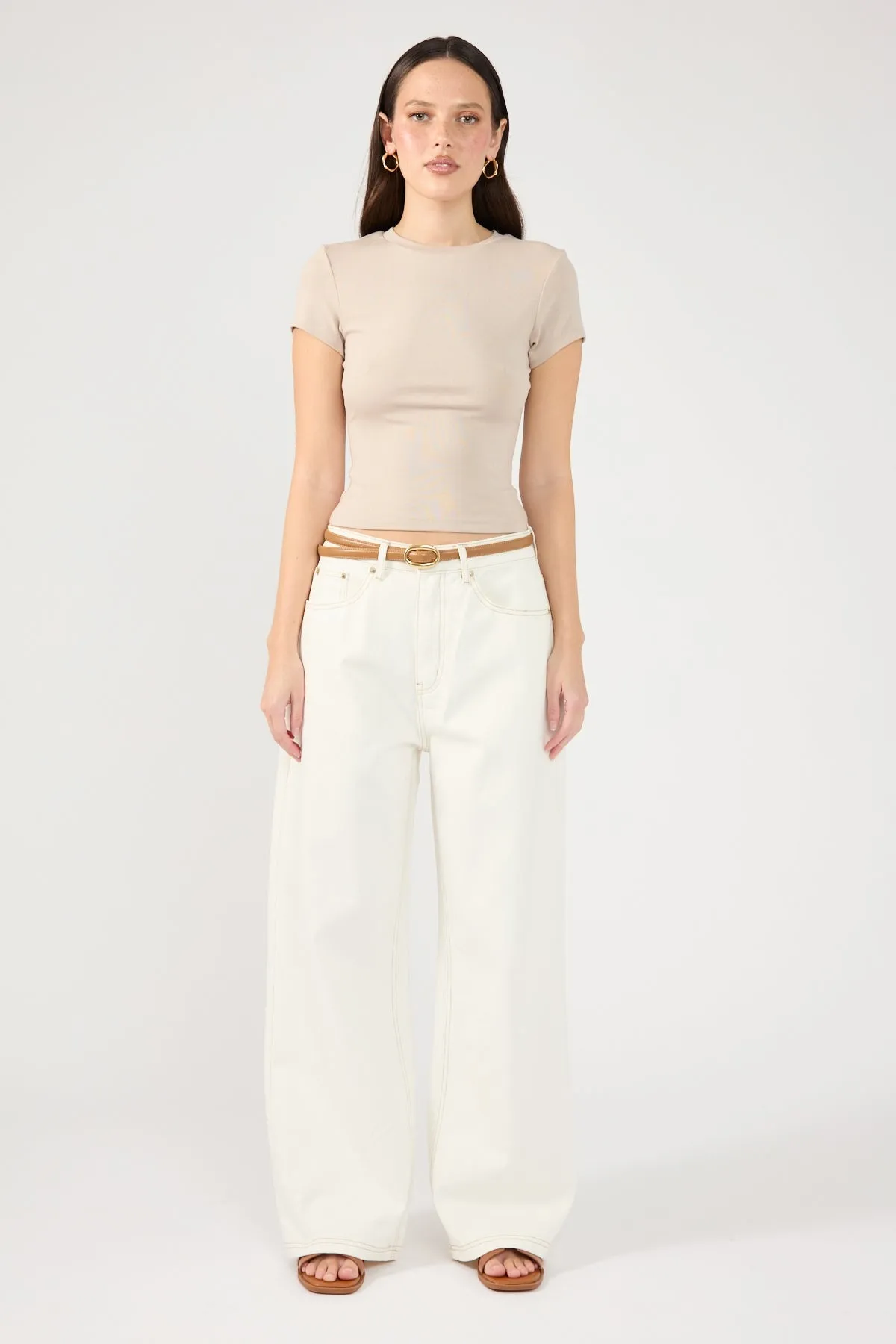 Perfect Stranger Cap Sleeve Tee Taupe