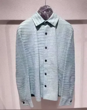 Preorder Crocodile  Leather Jacket With  Stand Collar