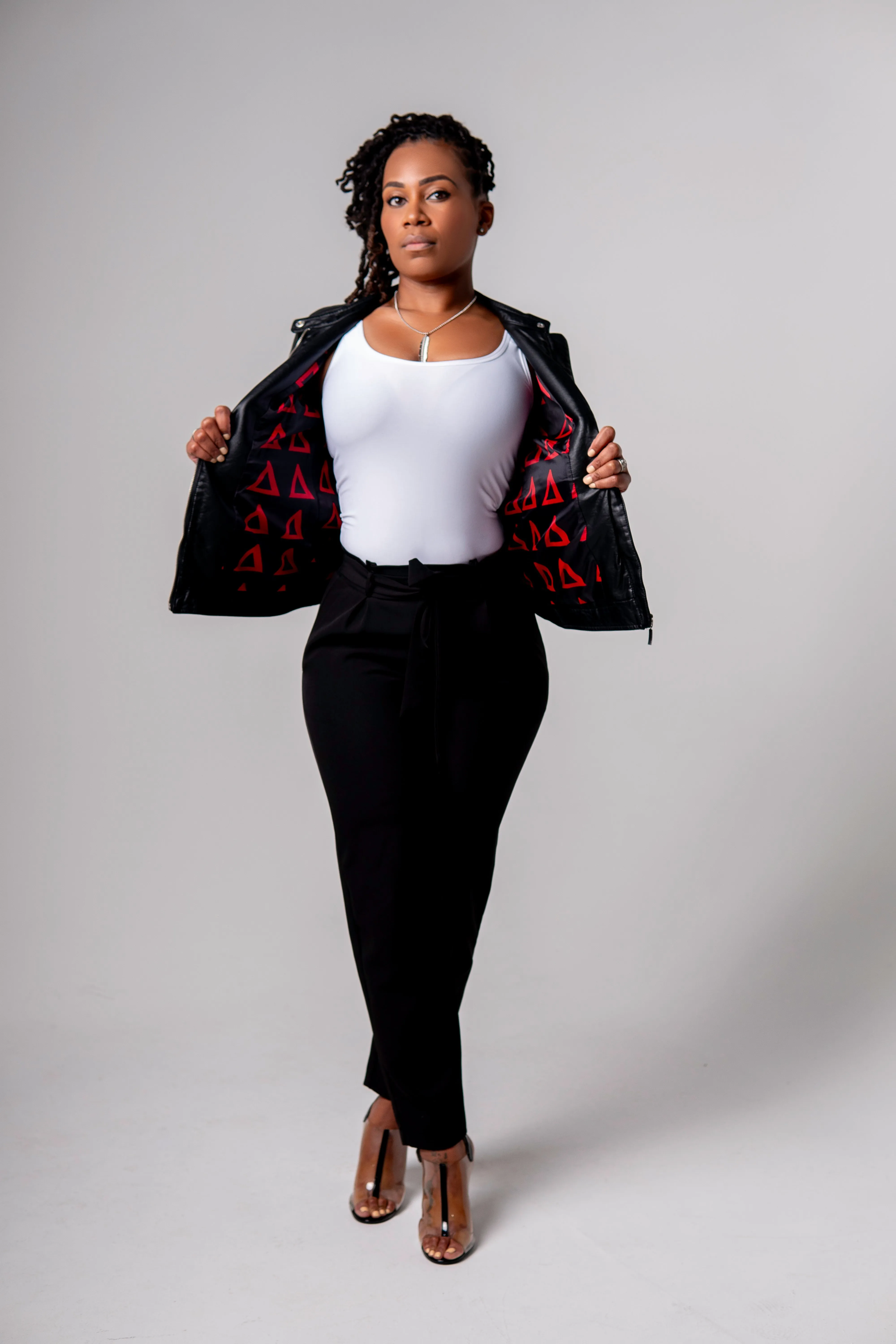 PU Leather Embroidered Delta Jacket (Black)