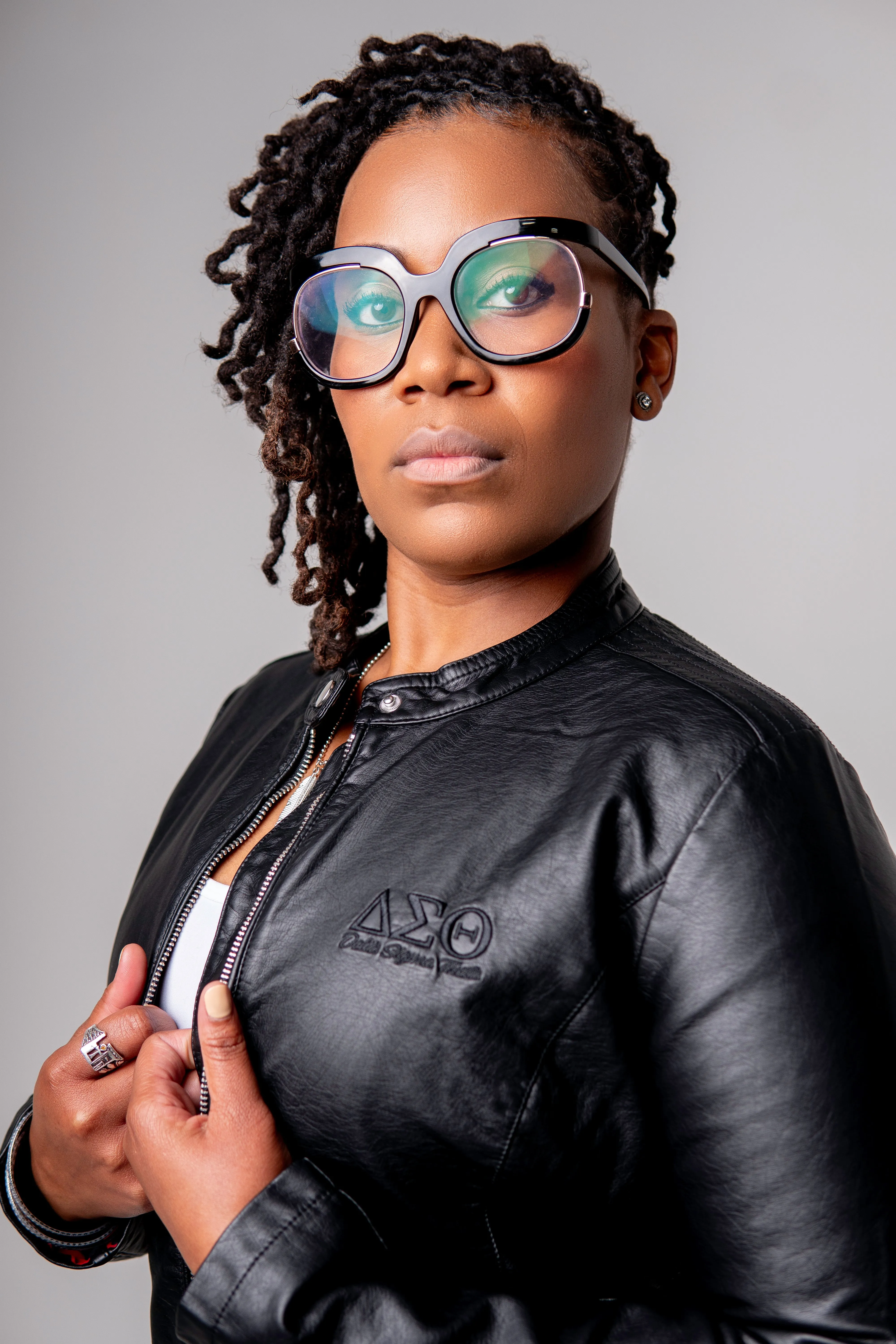 PU Leather Embroidered Delta Jacket (Black)