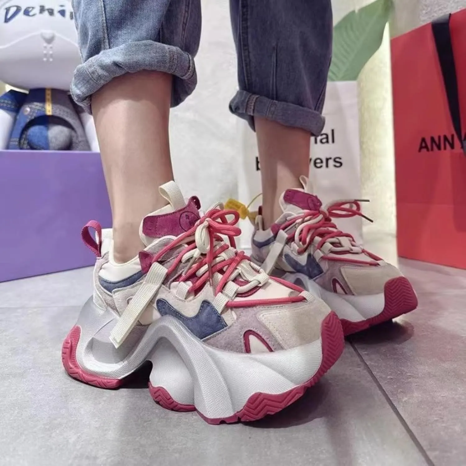 Retro Chunky Sneakers for Women, Increased Height Platform Shoes with Aesthetic Style, Old Dad Shoes