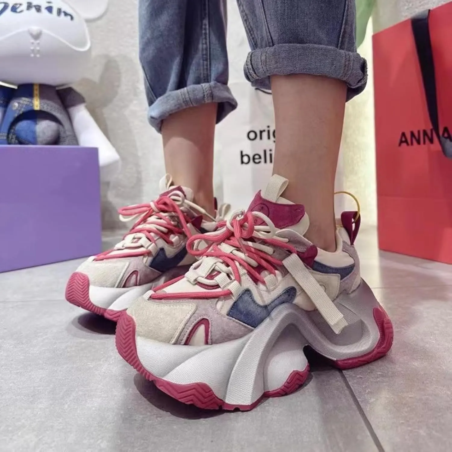Retro Chunky Sneakers for Women, Increased Height Platform Shoes with Aesthetic Style, Old Dad Shoes