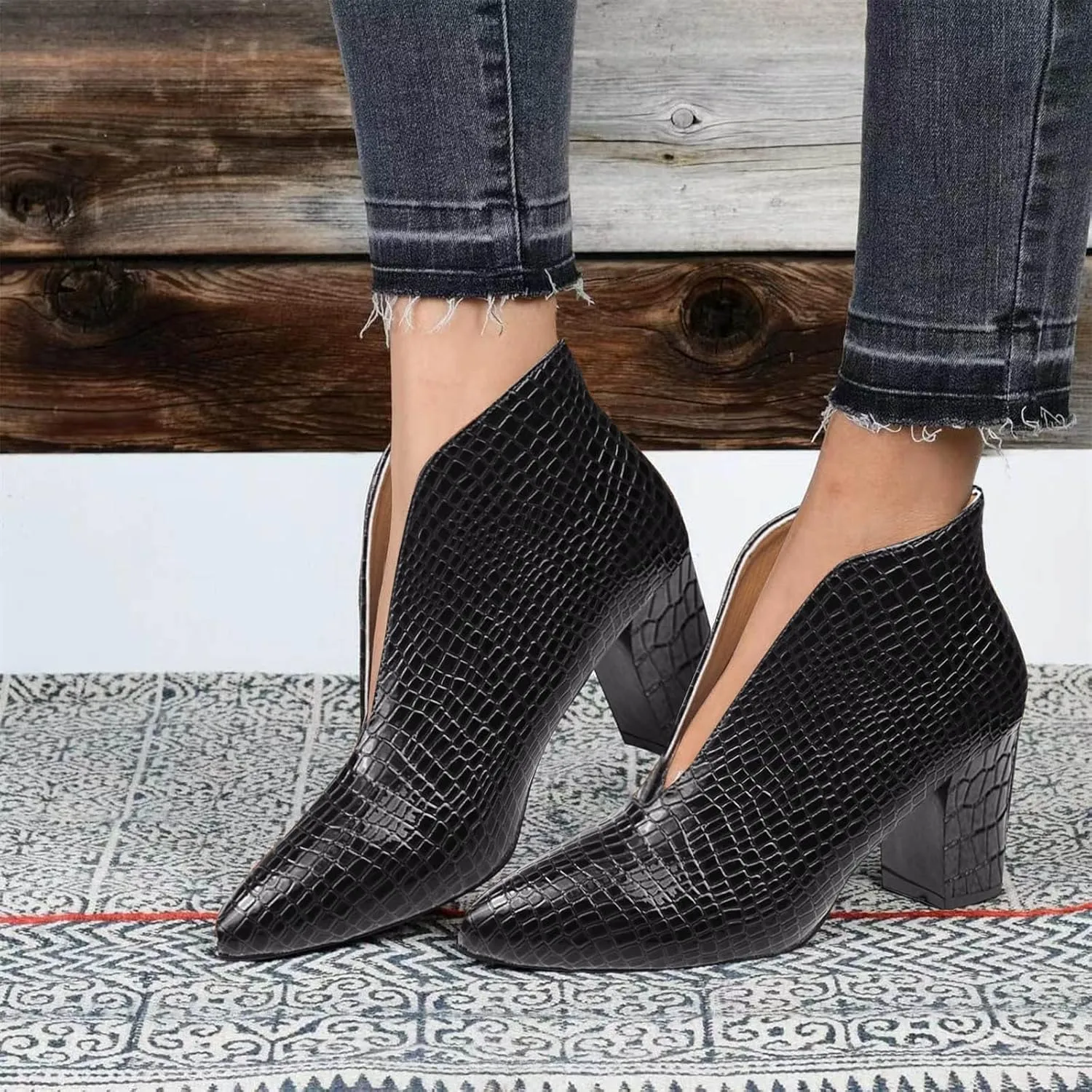 Snow Boots for Women Ankle Heel Booties for Women Womens Cowgirl Boots Square Toe Womens Bootie Round Toe Non Slip Slip On Closed Toe Wide Fit Available