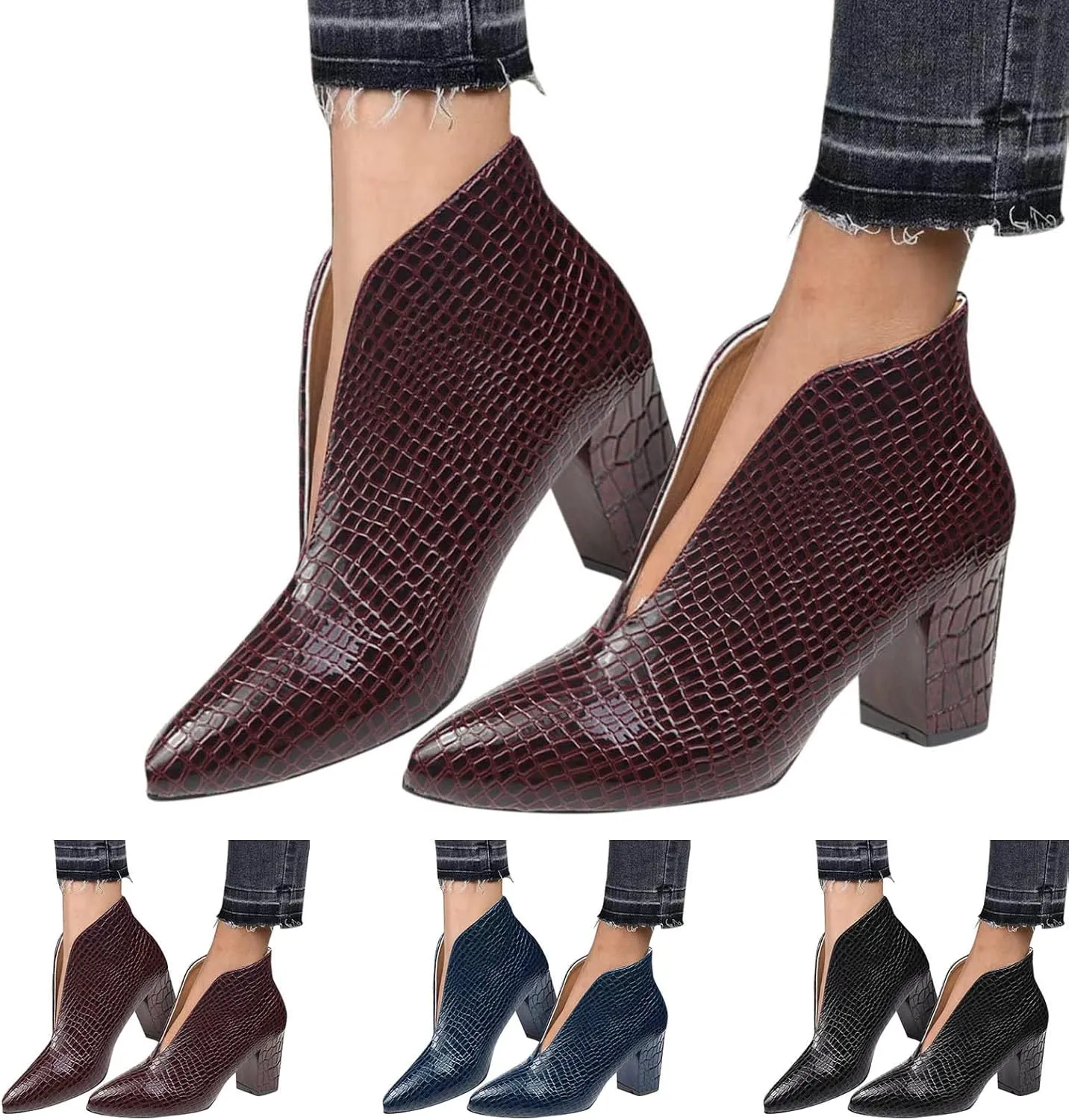 Snow Boots for Women Ankle Heel Booties for Women Womens Cowgirl Boots Square Toe Womens Bootie Round Toe Non Slip Slip On Closed Toe Wide Fit Available