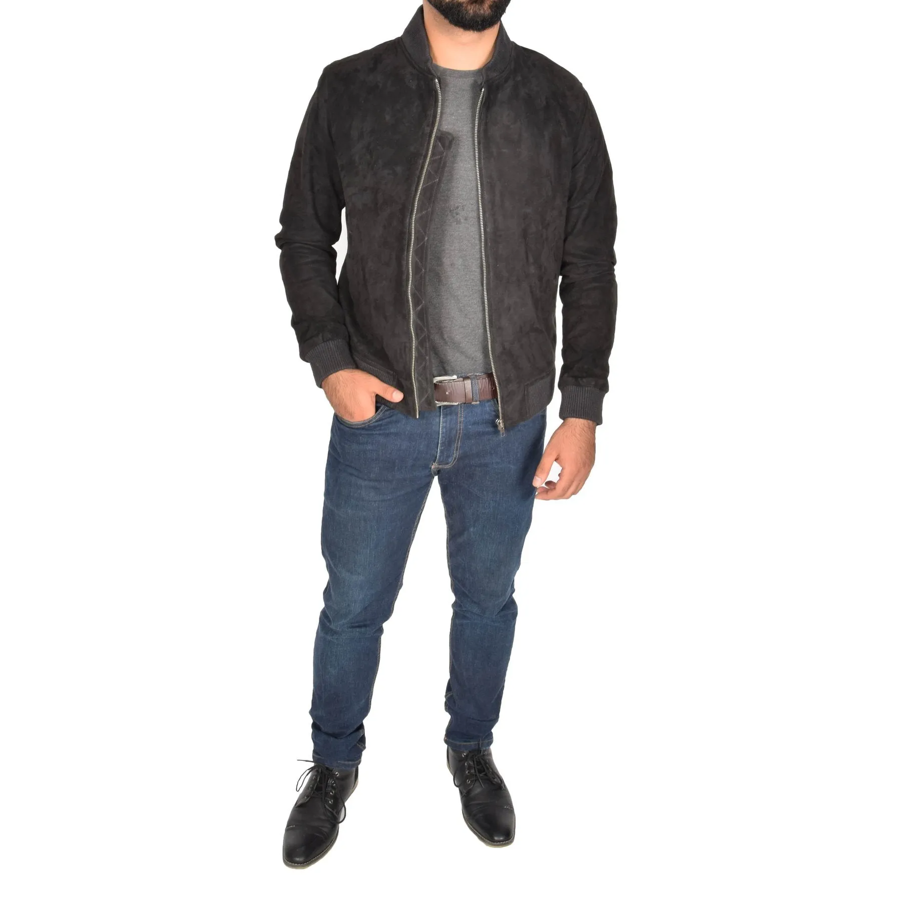 Spine Spark Black Soft Suede Leather Bomber Style Jacket