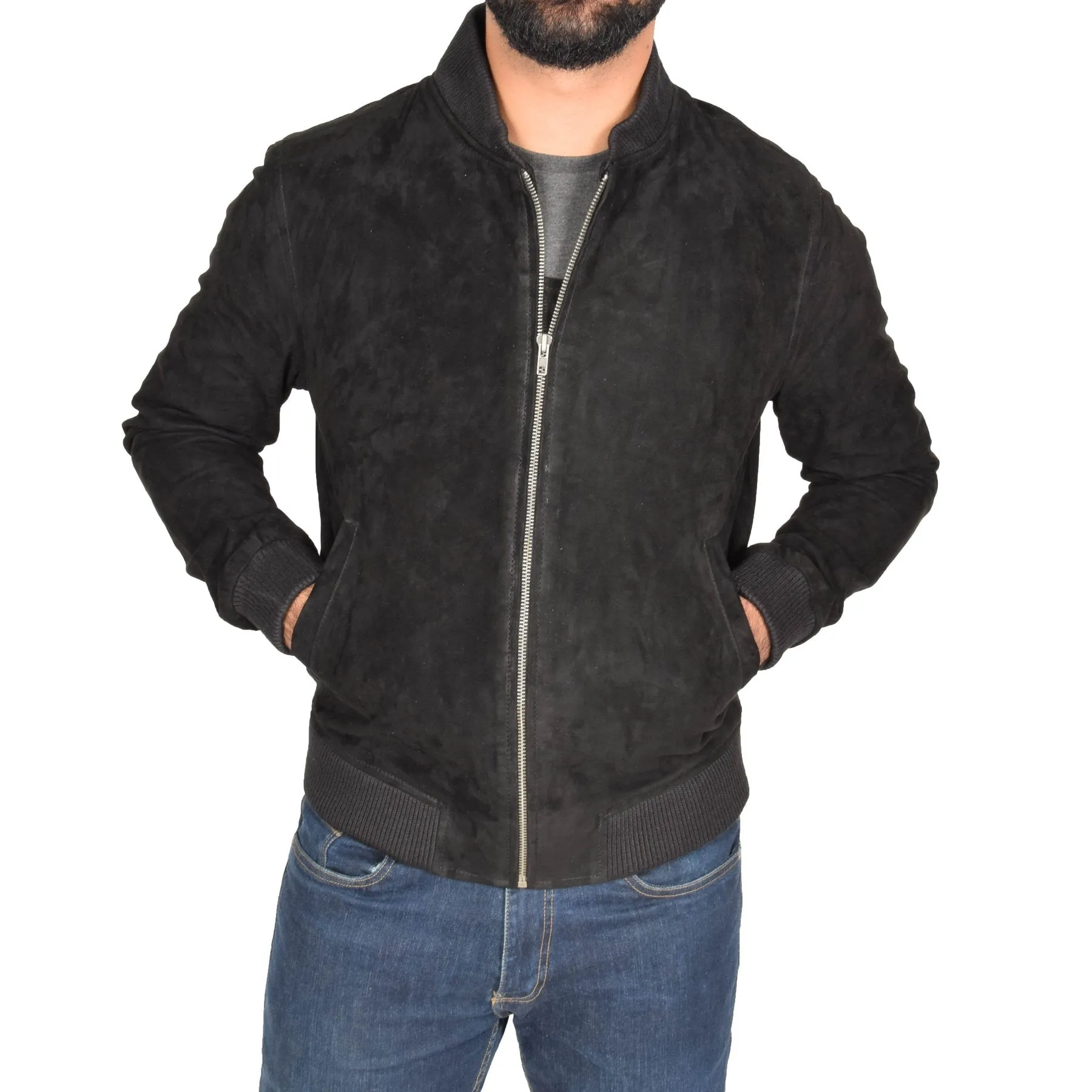 Spine Spark Black Soft Suede Leather Bomber Style Jacket