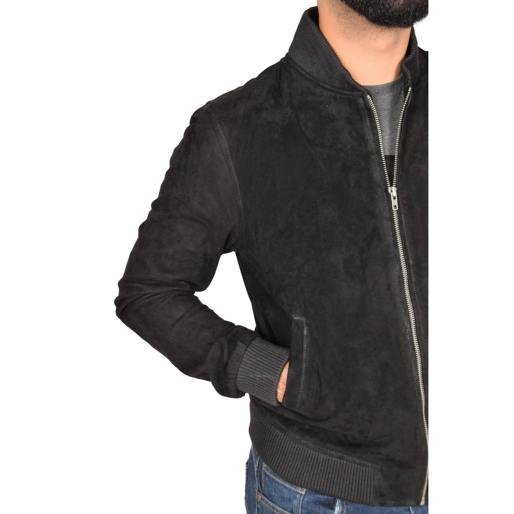 Spine Spark Black Soft Suede Leather Bomber Style Jacket