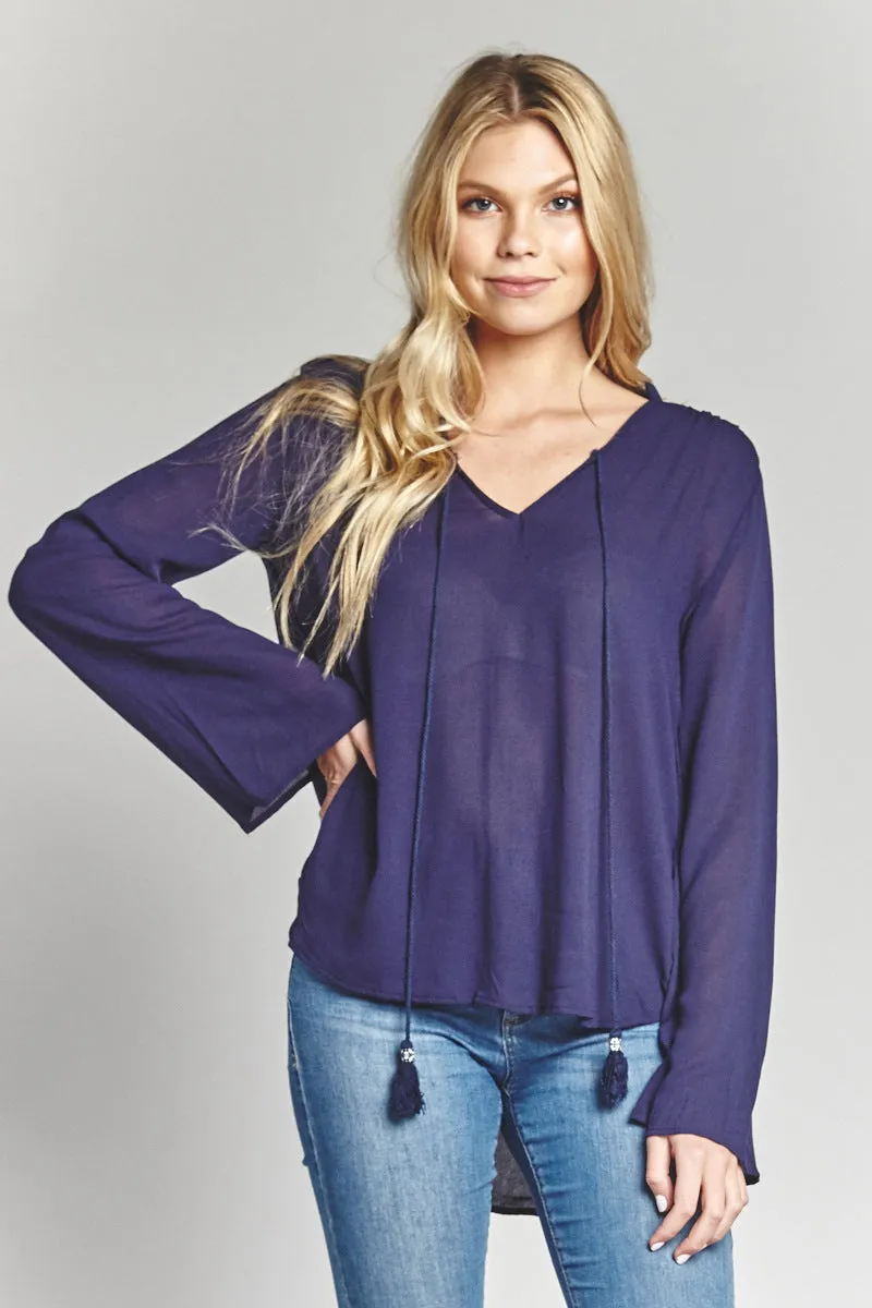 TASSEL TIE LONG SLEEVE LIGHTWEIGHT TUNIC