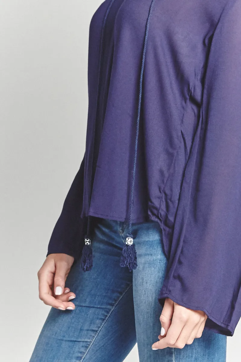 TASSEL TIE LONG SLEEVE LIGHTWEIGHT TUNIC