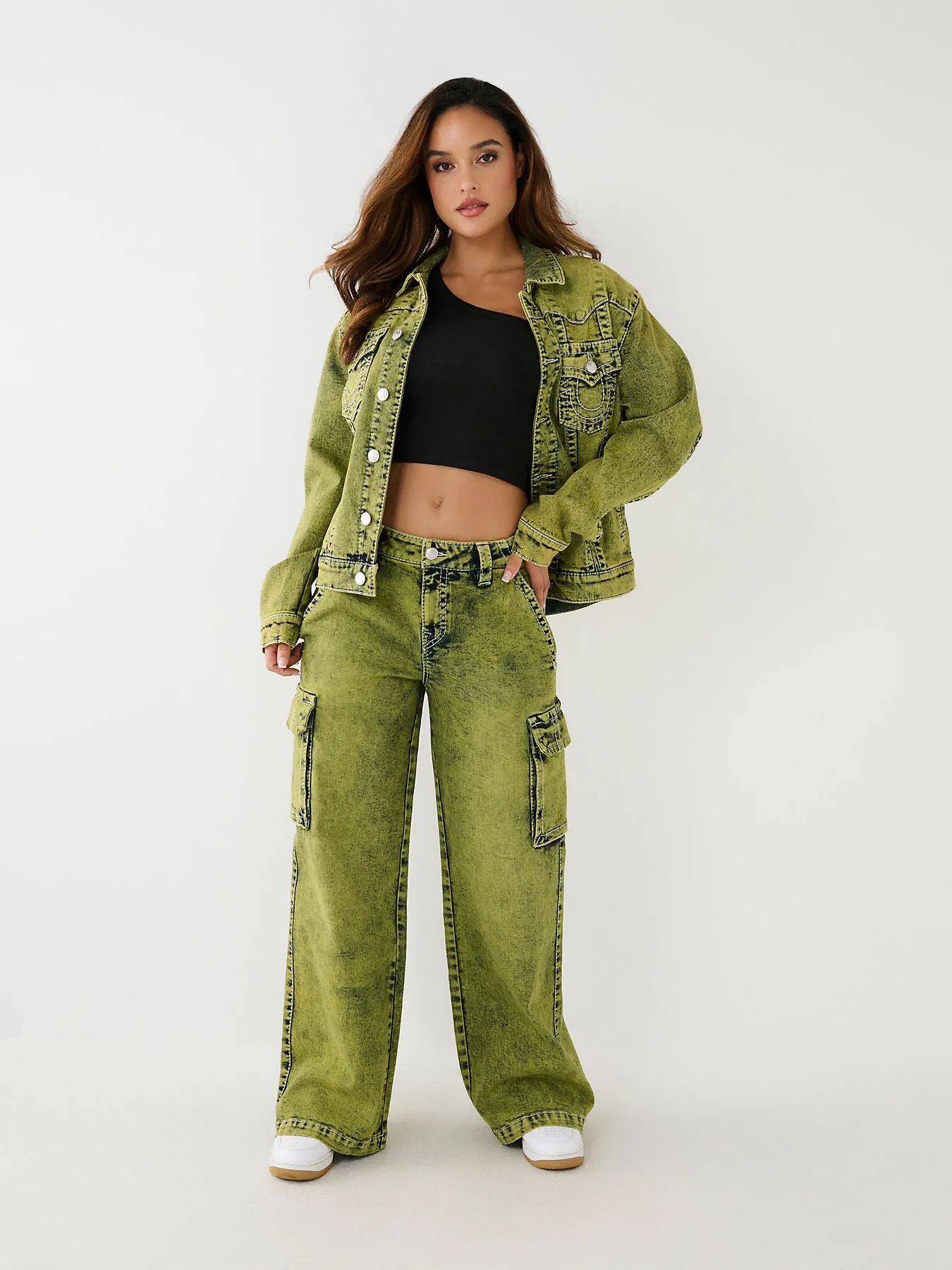True Religion Womens Big T Bobbi Oversize Fit Green Mid Rise Jeans